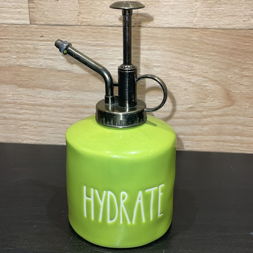 Rae Dunn Hydrate Plant Mister Green White Writing Pairs With Halloween Decor NWT